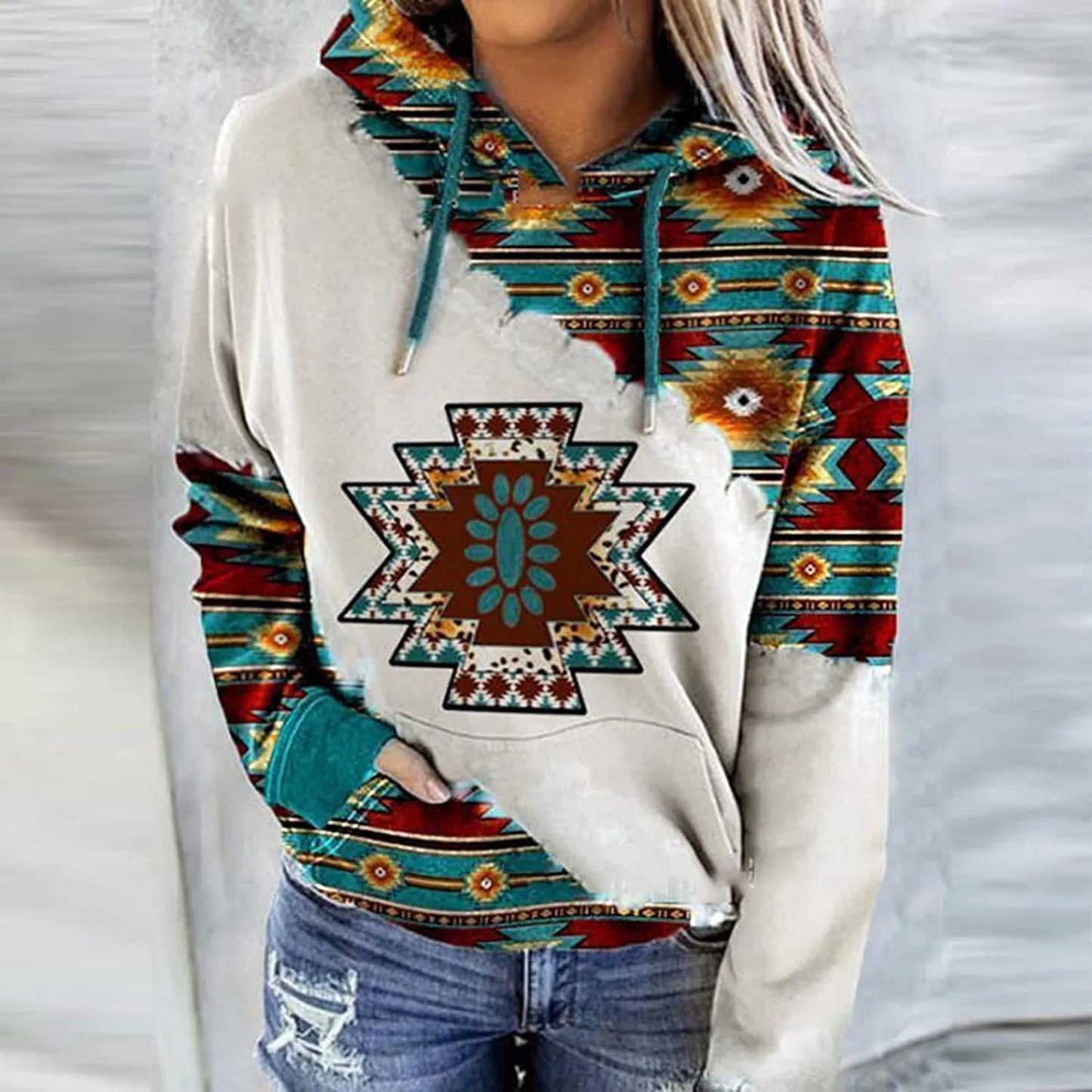 Casual Geometric Horse Print Long Sleeve Pullover