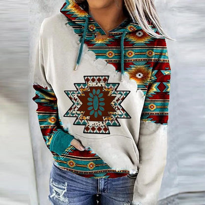 Casual Geometric Horse Print Long Sleeve Pullover