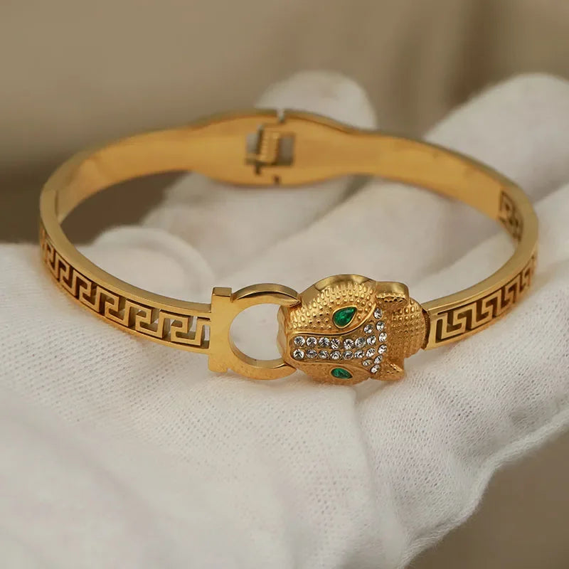 Stainless Steel Metal Crystal Leopard Bangles bracelets