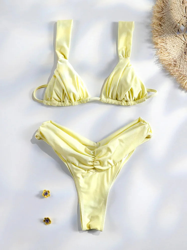 Sexy Folds Micro Swimsuit Bikinis Set