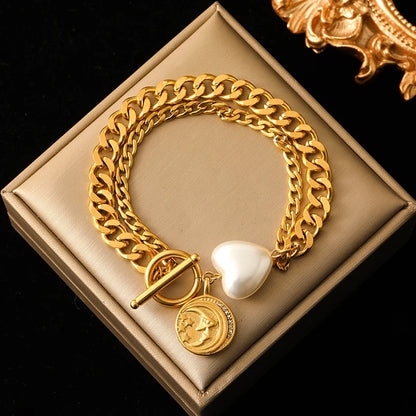 Stainless Steel Gold Starfish Moon Star Bracelet