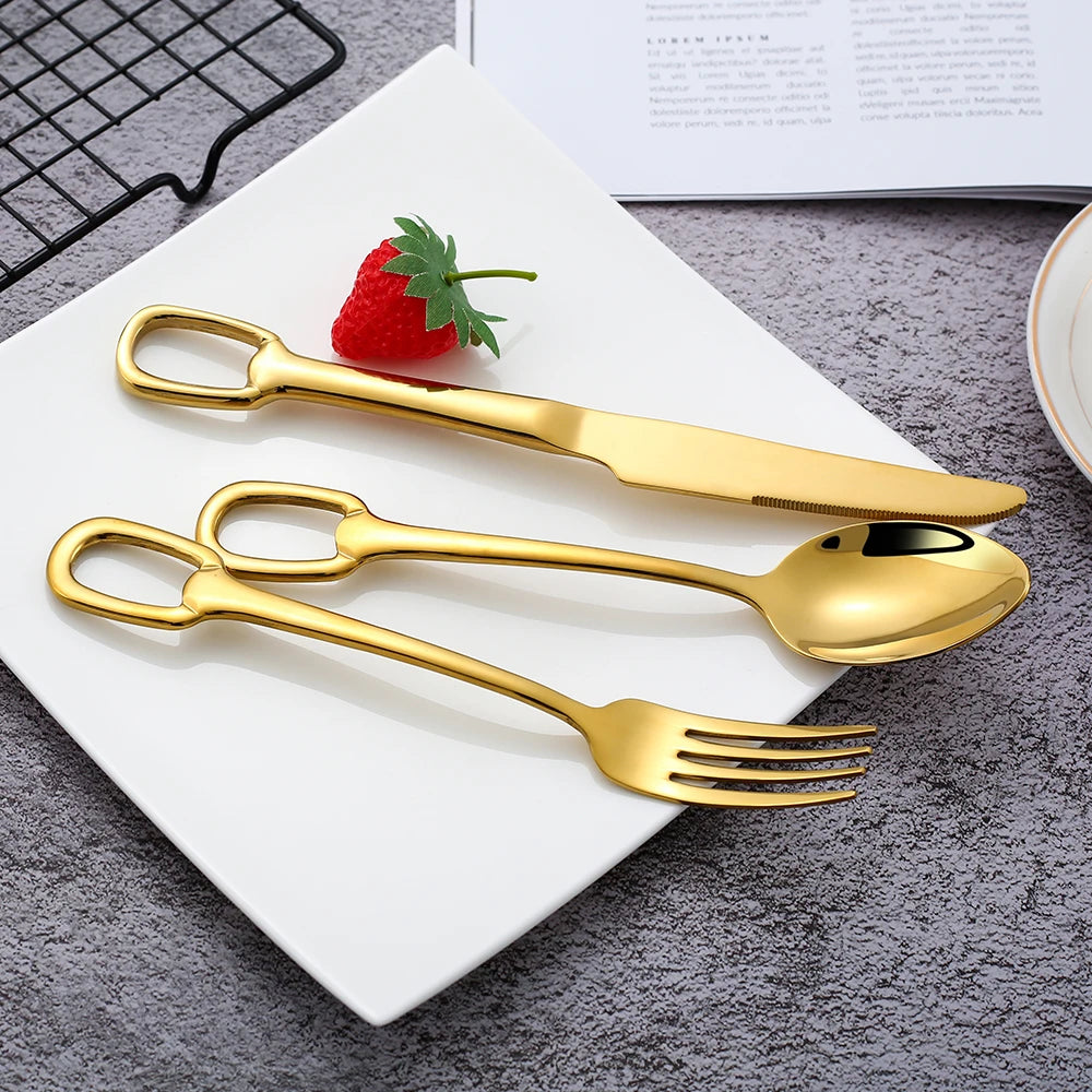 5Pcs Luxury Tableware Stainless Steel Knife Fork Spoon Cutlery Set