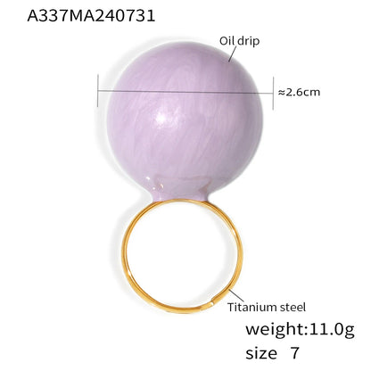 Exaggerate Big Ball Stainless Steel Gold Plated Purple Ring