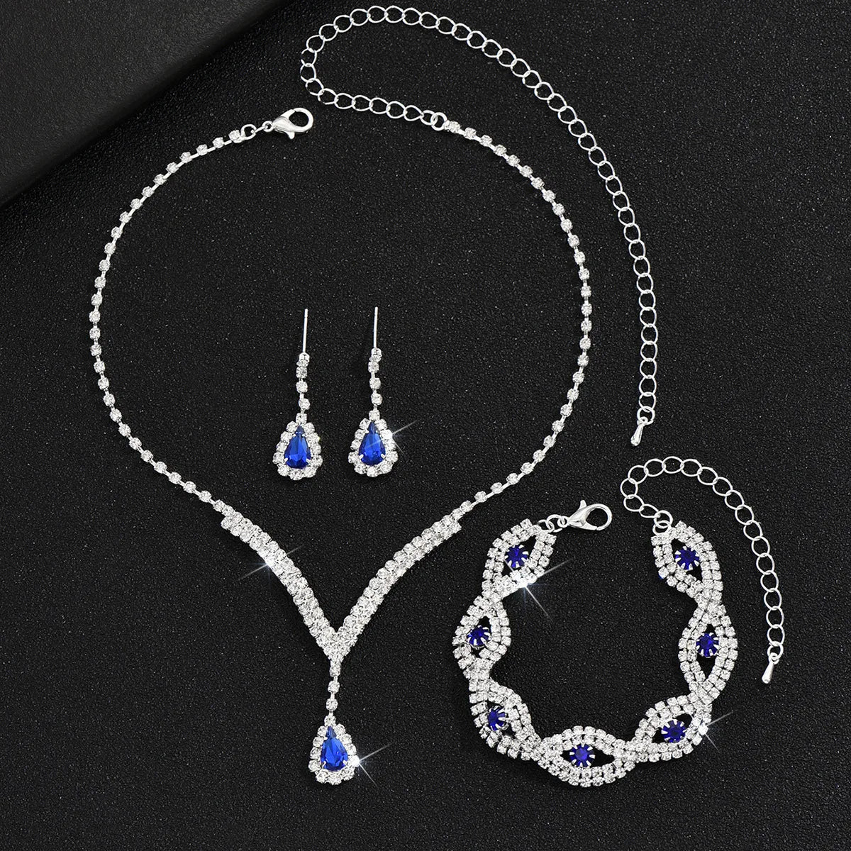 Rhinestone Water Drop Crystal Necklace Set