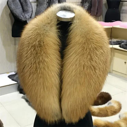 Bufanda con cuello de piel auténtica de mapache y zorro de color natural