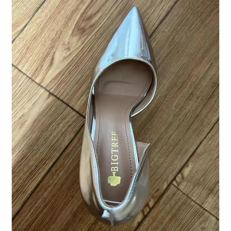 High Heels Pumps Metallic Leather Shoes