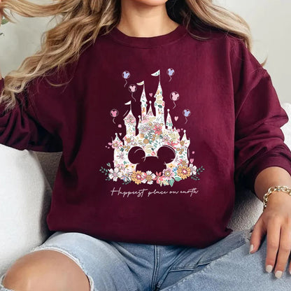 Floral Castle Vintage Castle Hoodie Happiest Place on Earth Pullover