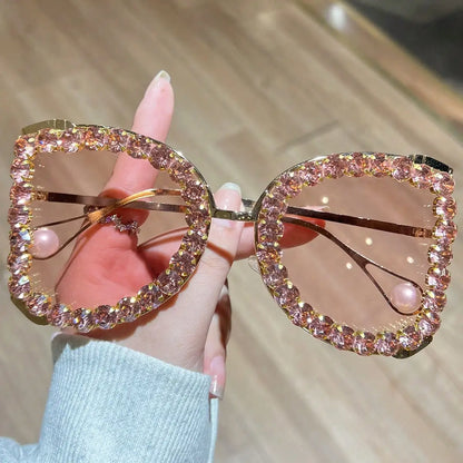 Butterfly-Shaped Oversized Frame with Rhinestone Sunglasses