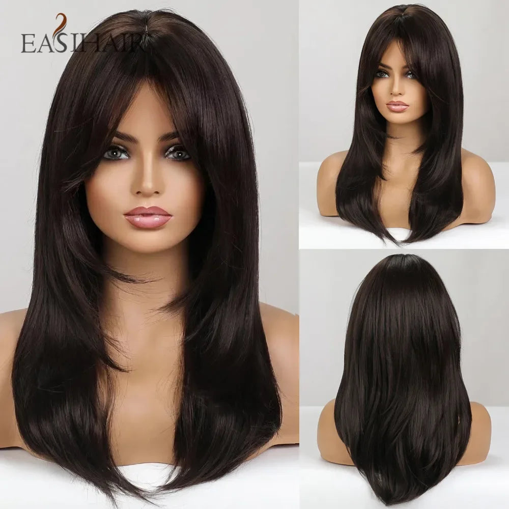 Dark Brown Black Synthetic Wigs