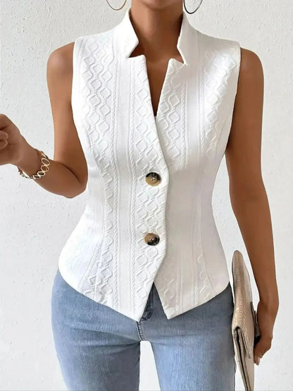 Elegant V-Neck Sleeveless Blazer Slim Fit Waistcoat Vest