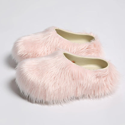 Faux Fur Platform Thick Sole Slippers