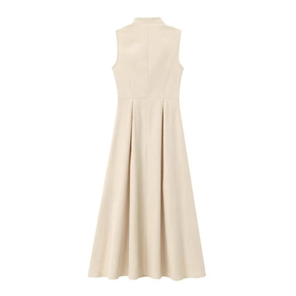 Elegant Sleeveless round Neck Midi Dress