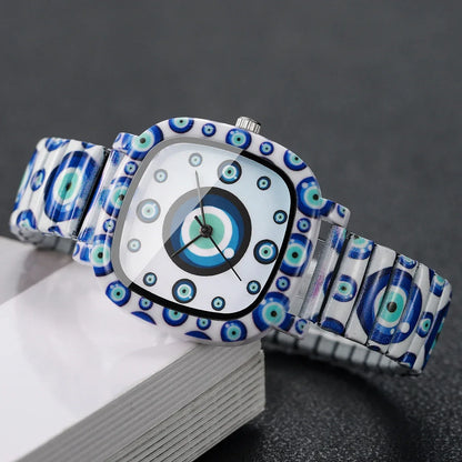 Square Elastic Strap Quartz Wristwatches Set