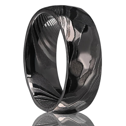8MM Golden Damascus steel Hammered Engagement Promise Rings