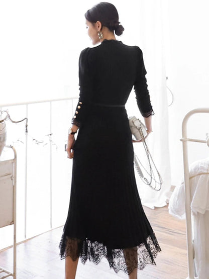 Queen Stitching Lace Long Slim Casual Dress Set
