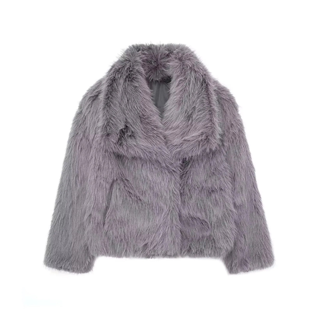 Elegant Faux Fur Warm Fluffy Loose Long Sleeve Lapel Jacket