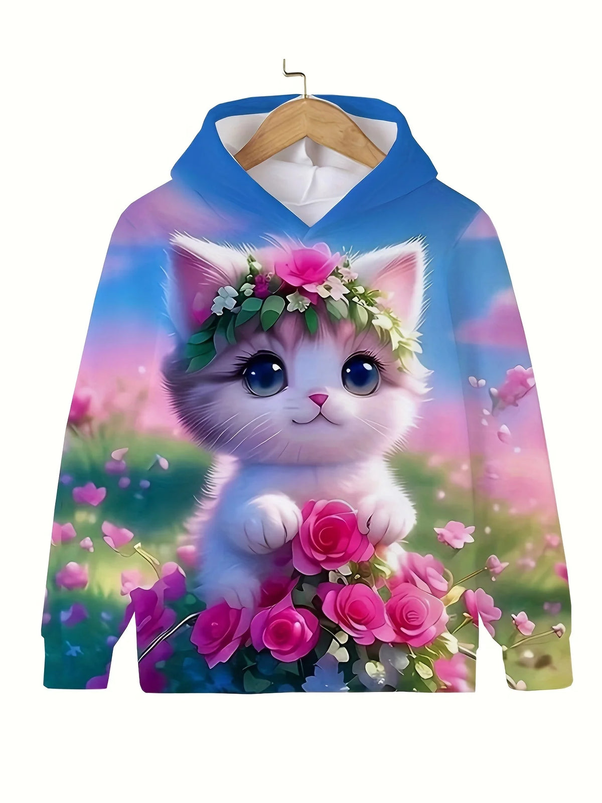 Long Sleeve Cute Cat Print Casual Kid Summer Autumn Hoodies