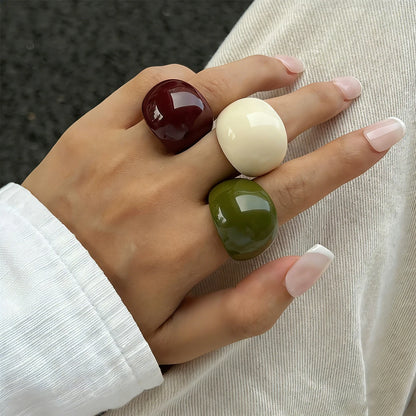 Vintage Smooth Water Drop Resin Plastic Boho Geometric Rings