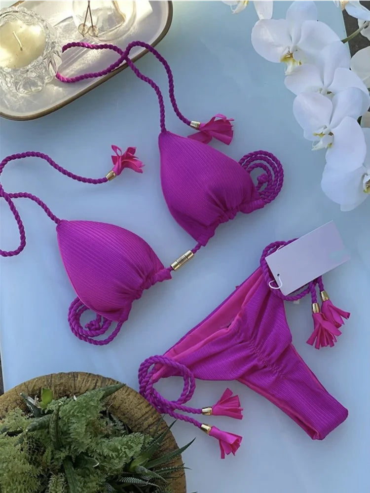Bikini Backless Rope Triangle Swimsuit