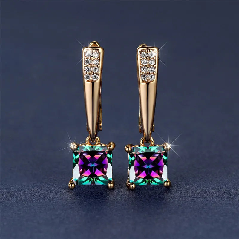Geometric Crystal Antique Black Zircon Square Stone Earrings