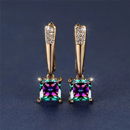Geometric Crystal Antique Black Zircon Square Stone Earrings