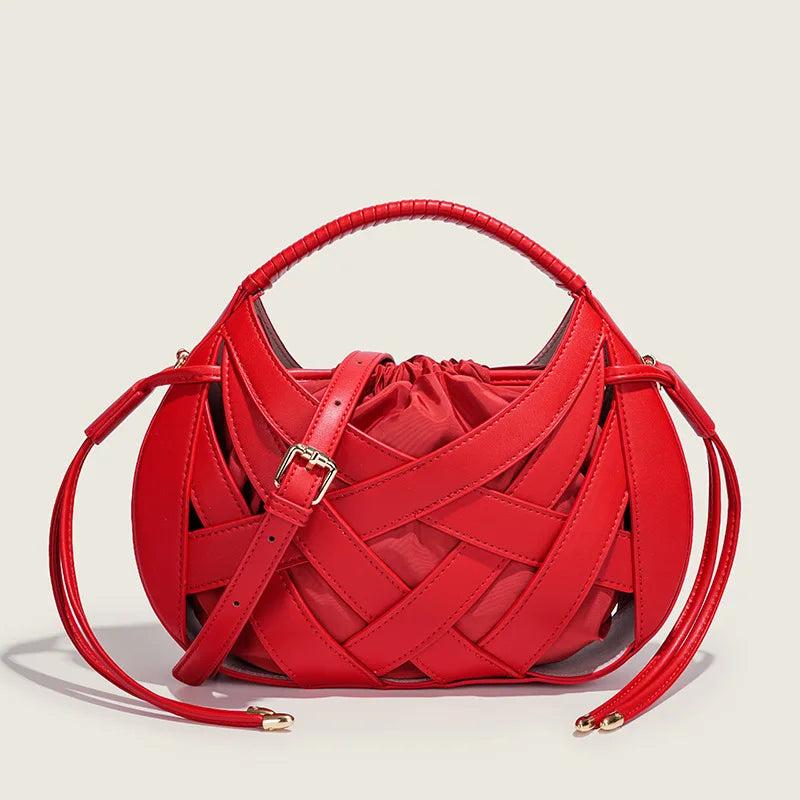 Woven Hollow Handbags Luxury Shoulder Messenger Small Totes Tassel Bag