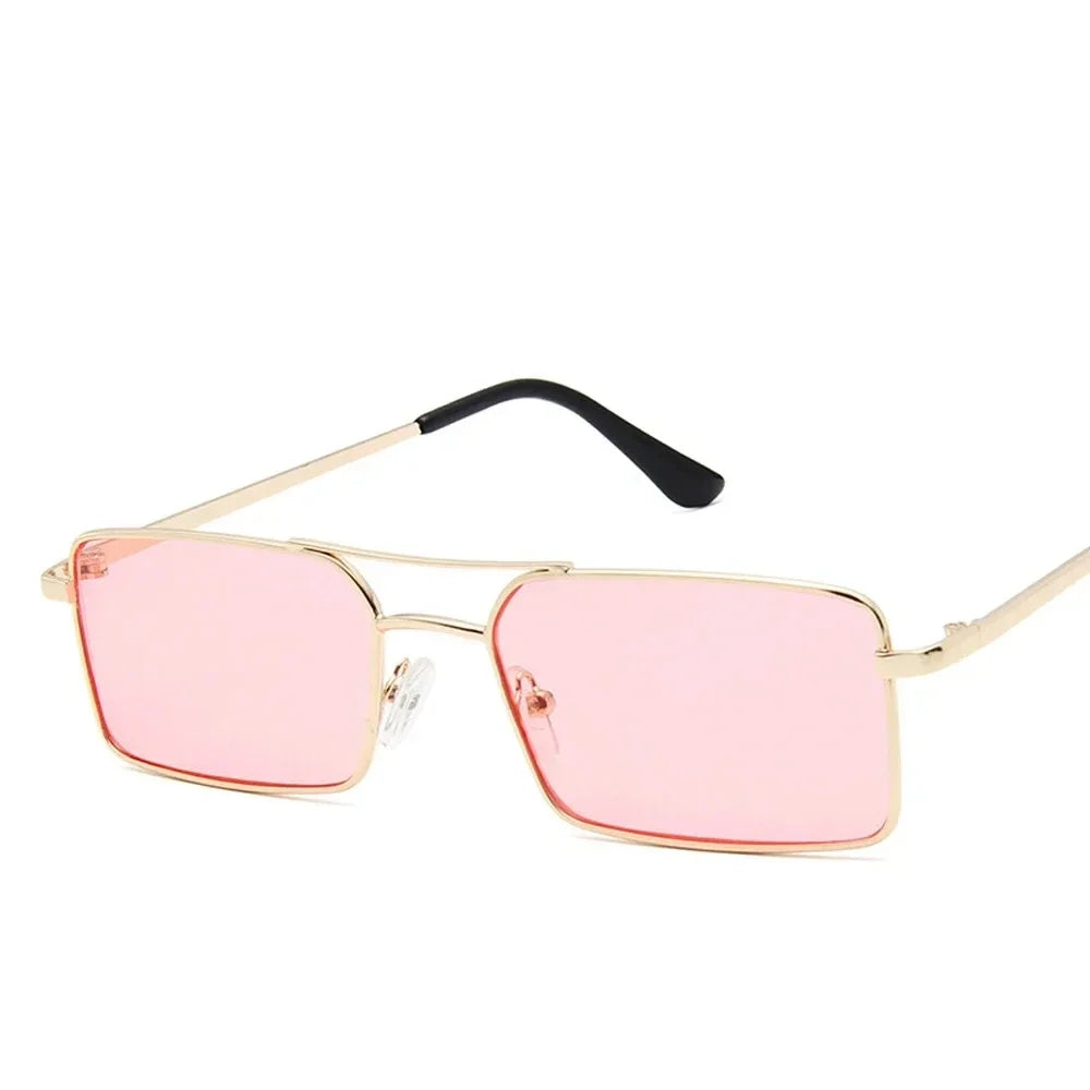 Square Alloy Metal Small Frame Double Bridge Sunglasses