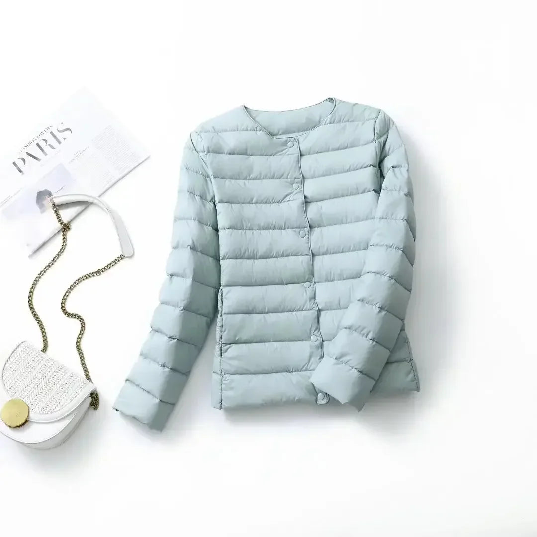 Light Down Duck Down Fall Collarless Light Quilted Puffer Coat