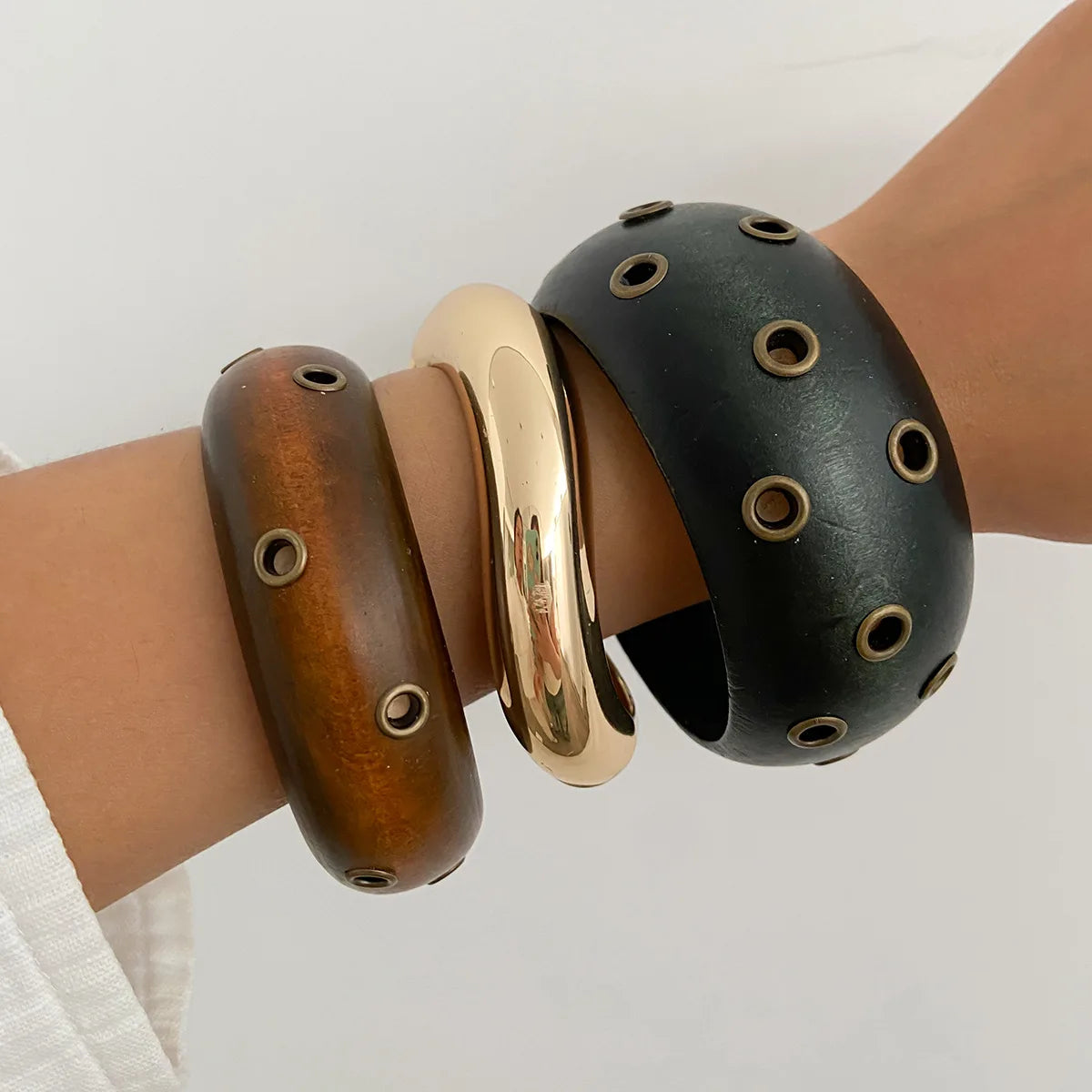 Exaggeration Maillard Coffee Black Wooden Cuff Bangles Punk Geometric Wide Bracelets