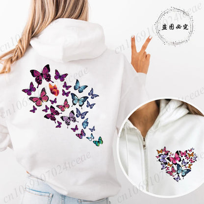 Butterfly Heart Hoodie Zip Up Vintage Hooded Sweatshirts Hip Hop Streetwear