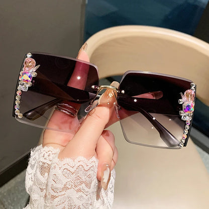 Oversized Square Luxury Rimless Diamond Sunglasses