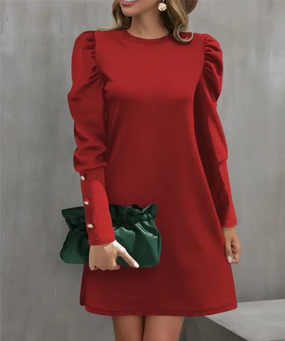 Round Neck Bubble Sleeve Long Sleeve Dress