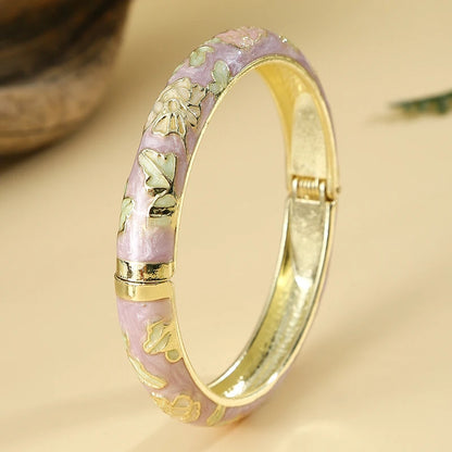 Vintage Enameled Flower Bangles Bracelet