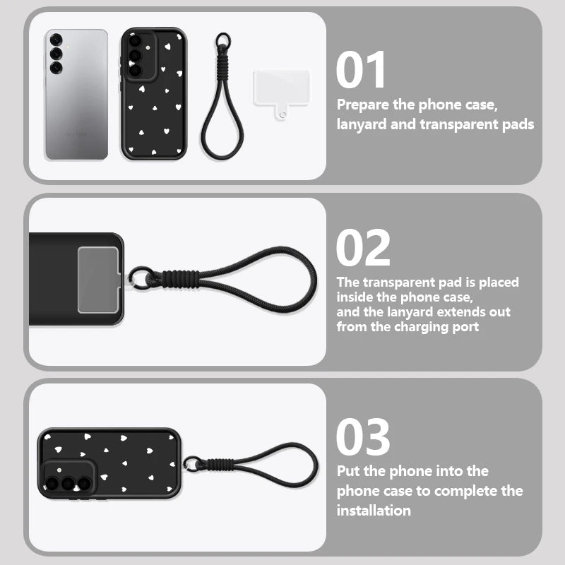 Simple Love Patterned Lanyard Phone Case For Samsung Galaxy Soft Strap Cover