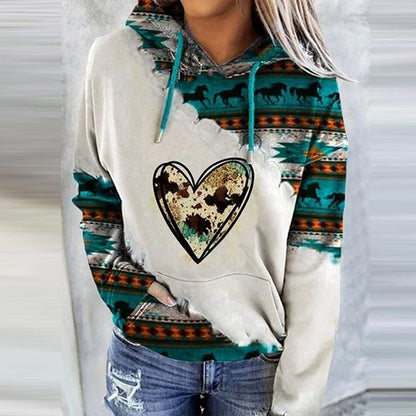 Casual Geometric Horse Print Long Sleeve Pullover