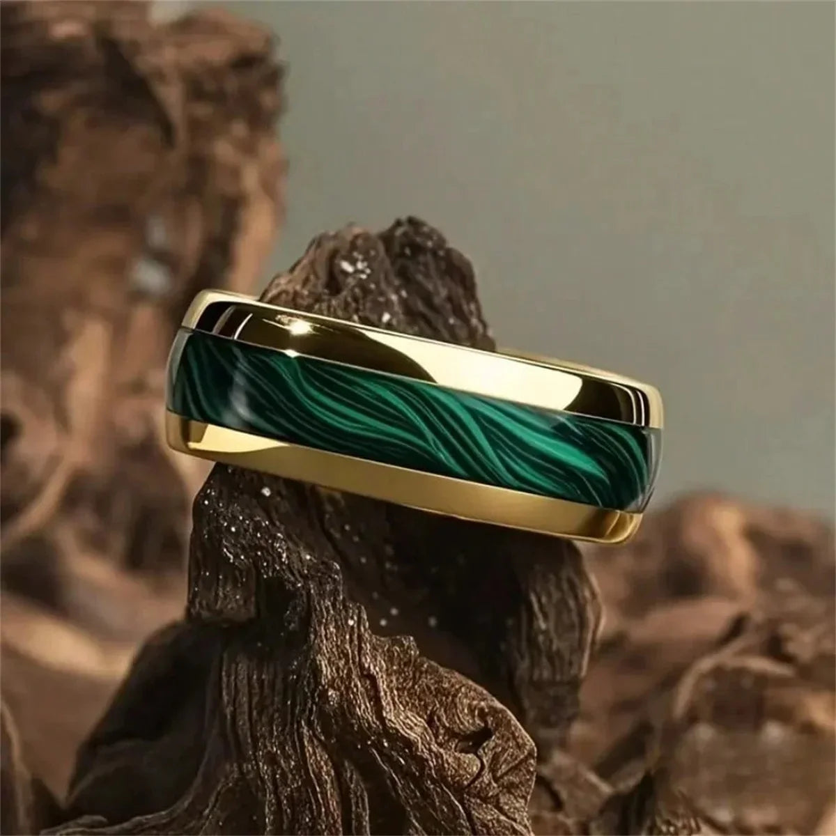 8mm Stainless Steel Ring Inlaid with Blue Pattern Drip Polishing Rings