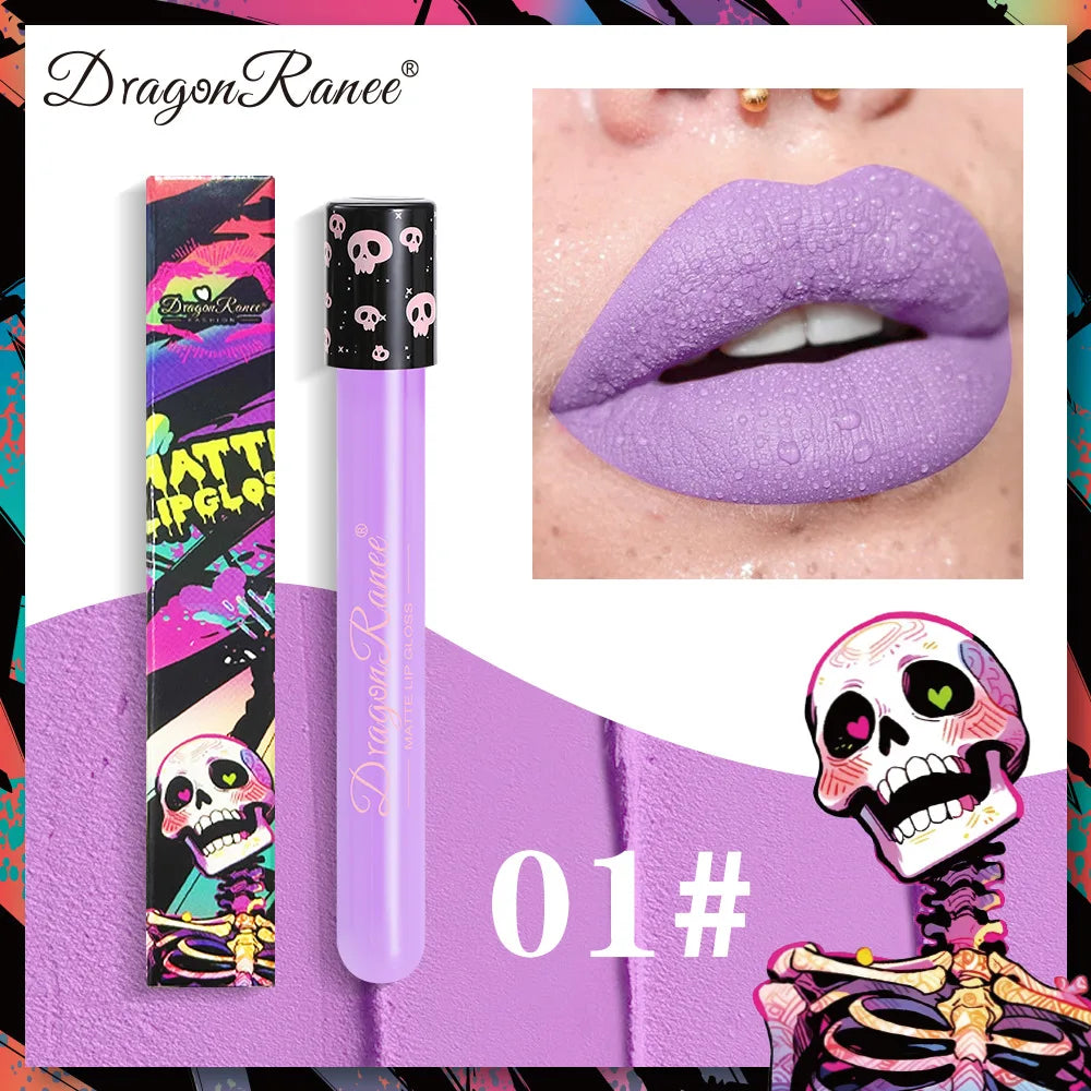 12 Color Halloween Lip Gloss Makeup Black Green Purple Waterproof Matte Lipstick