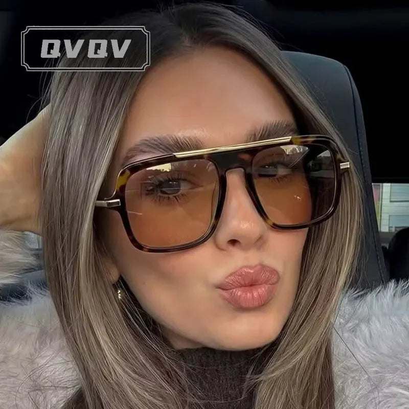 Square Oversized Leopard Champagne Sunglasses
