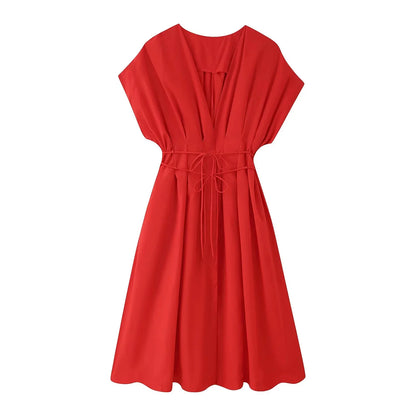 Vintage Single Breasted Sashes Draped Sleeveless Chic Dresses