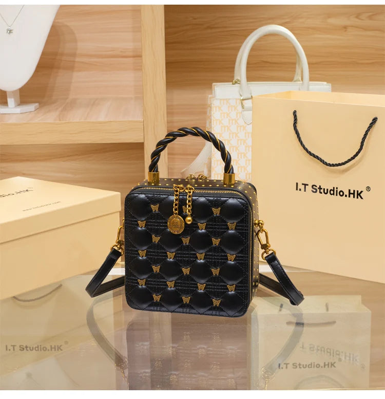 Leather bucket small square bag