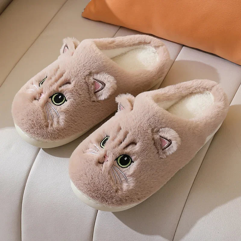 Winter Home Cute Cartoon Cat Warm Plush Slides Indoor Slipper