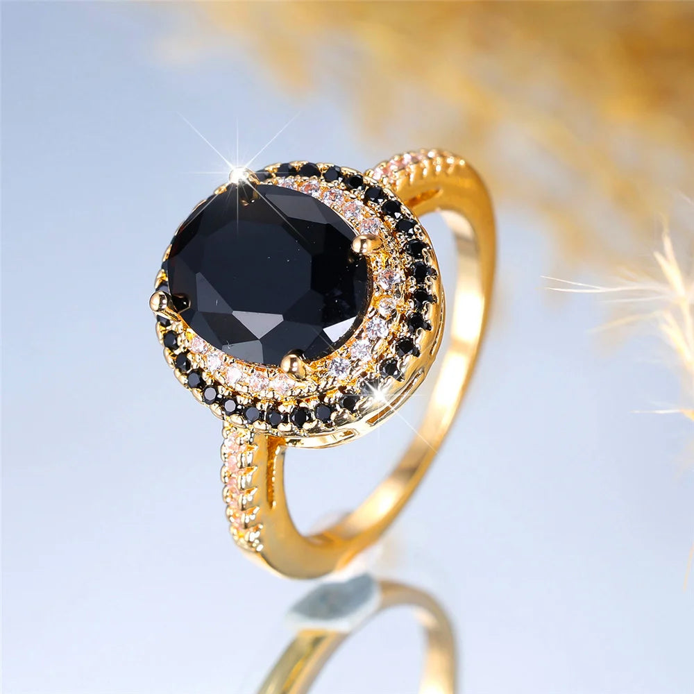 Luxury Black Zircon Stone Oval Rings
