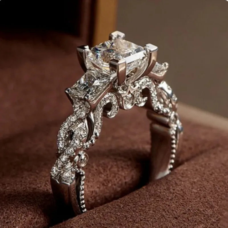 Vintage Three stone Lab AAAAA Zircon Silver Rings