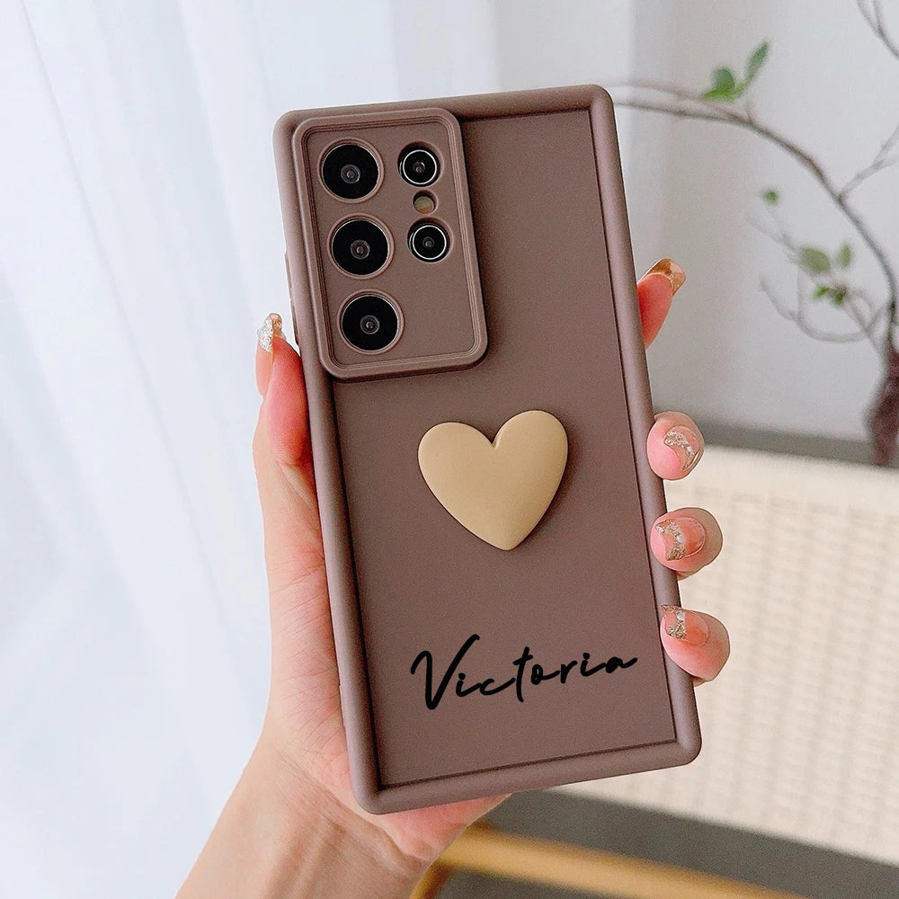Customized Text 3D Love Heart Case For Samsung Galax Luxury Soft Cover
