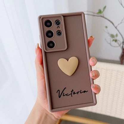 Customized Text 3D Love Heart Case For Samsung Galax Luxury Soft Cover