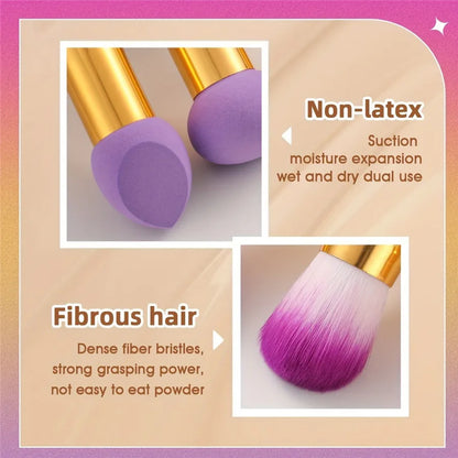 3 Pcs Double Ended Purple Makeup Sponge and Brush Set