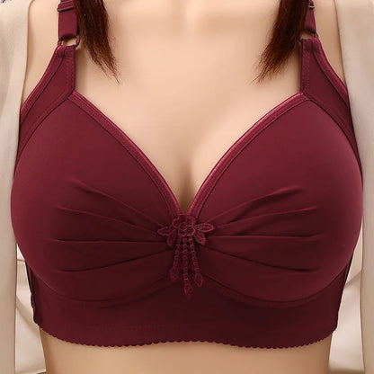 Plus-size Brassiere Wire-free Middle-aged Underwear Three-row Hook Large Cup Bra