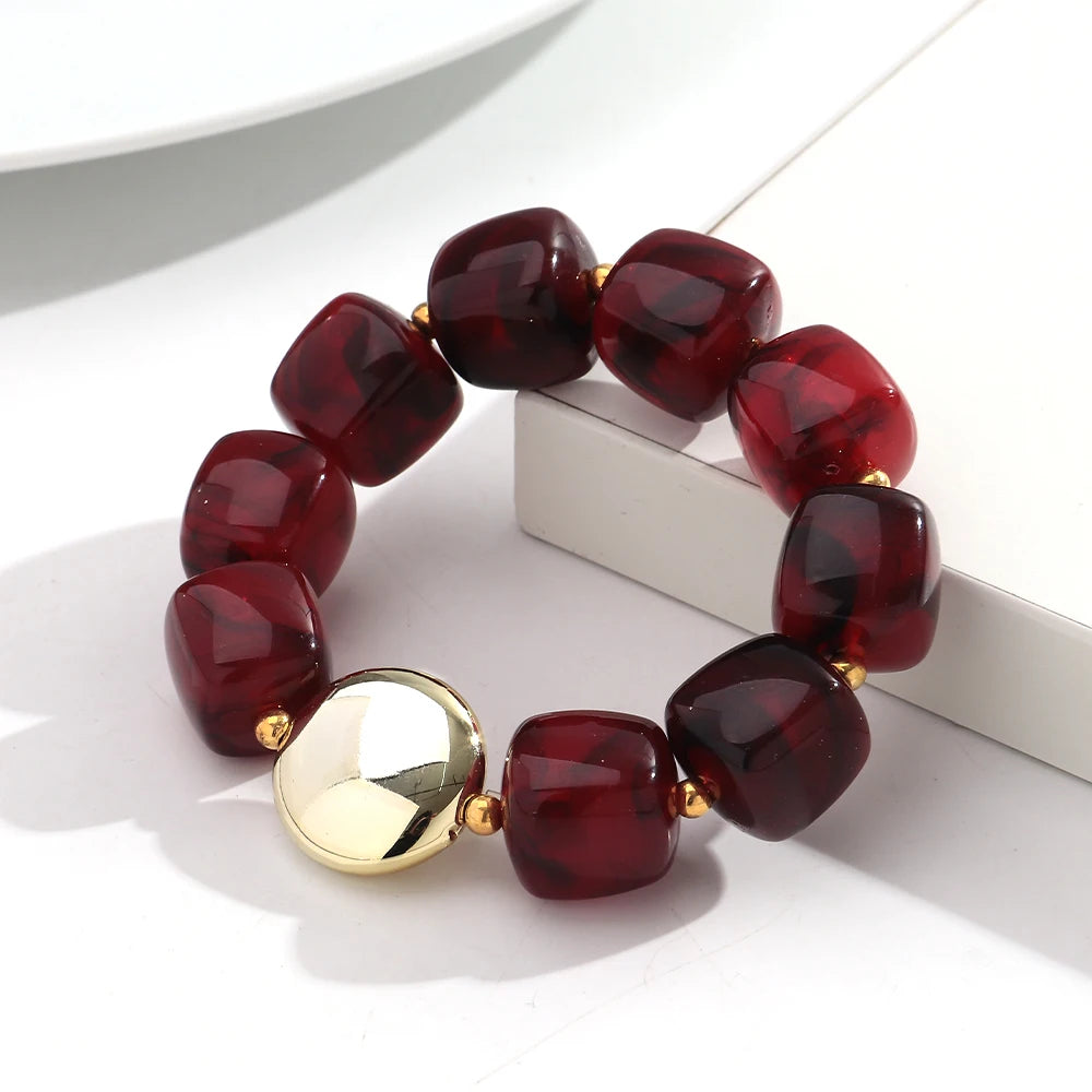 Colorful Acrylic Square Beads Elastic Bracelets