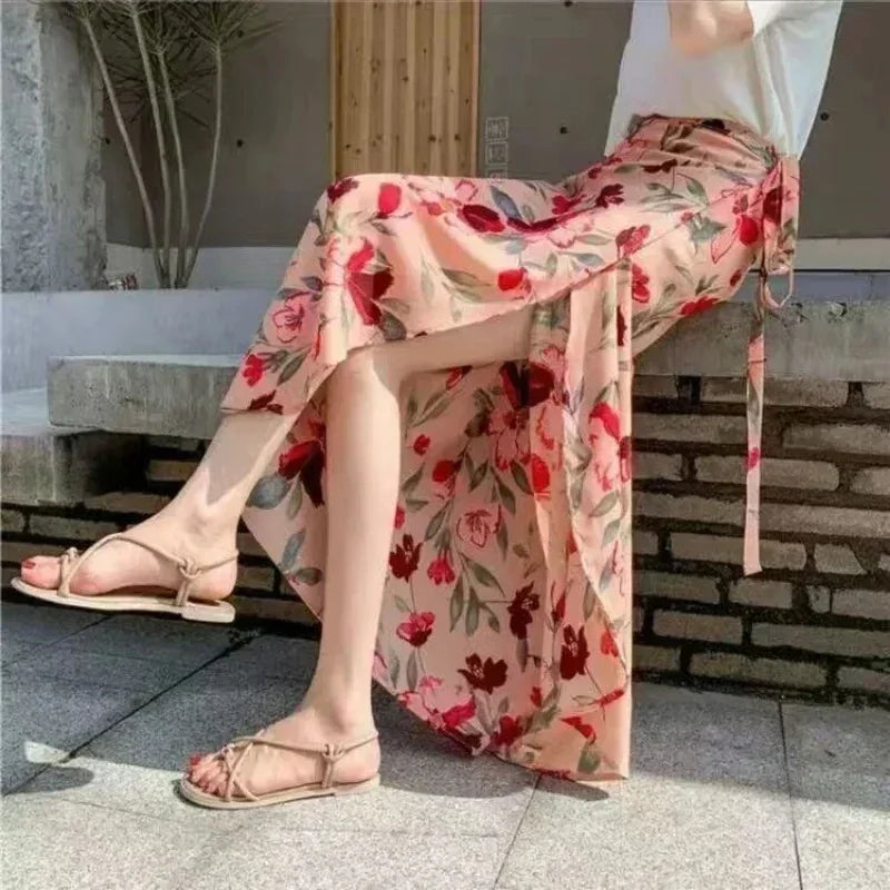 High Waist Wrap Maxi Boho Long Skirt