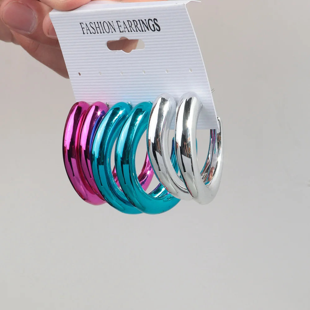 FishSheep Trendy Acrylic Geometric Circle Hoop Earrings Set